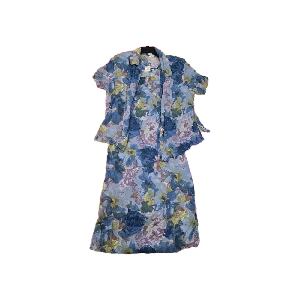 C.M. SHAPES Vintage 2-Piece Dress Set Floral Rayon Maxi Dress & Shirt Plus Size